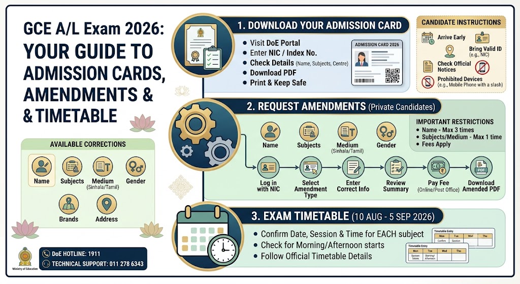 GCE A/L 2026 Admission Card Download, Amendments & Timetable