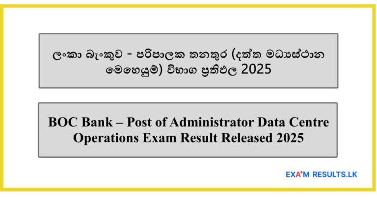 BOC Bank – Post of Administrator Data Centre Operations Exam Result Released 2025