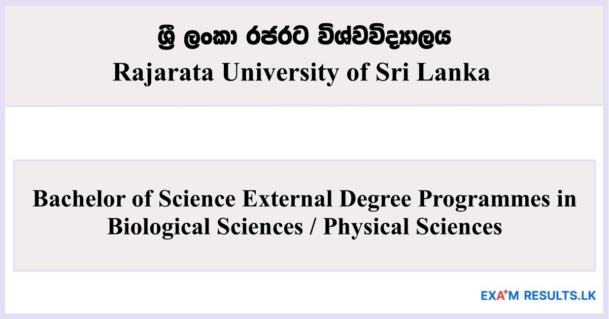 Bachelor of Science External Degree Programmes - Rajarata University of Sri Lanka 2025