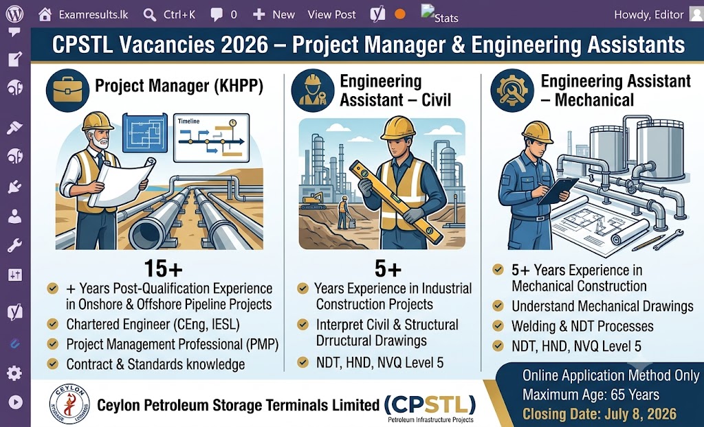 CPSTL Vacancies 2026 – Project Manager & Engineering Assistants