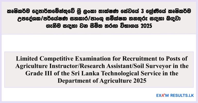 Department of Agriculture 2025 – Limited Competitive Examination for Grade III Technological Service Vacancies