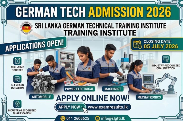 German Tech Admission 2026 - Sri Lanka German Technical Training Institute