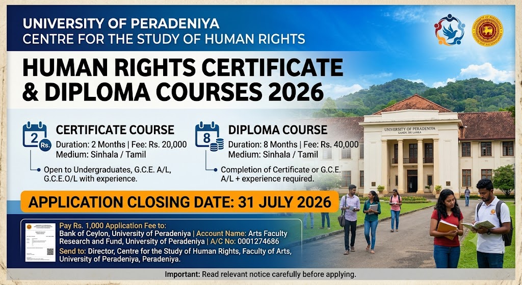 Human Rights Certificate & Diploma Courses 2026 - Peradeniya