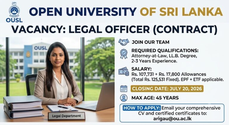 Legal Officer Vacancy 2026 – Open University of Sri Lanka (OUSL)