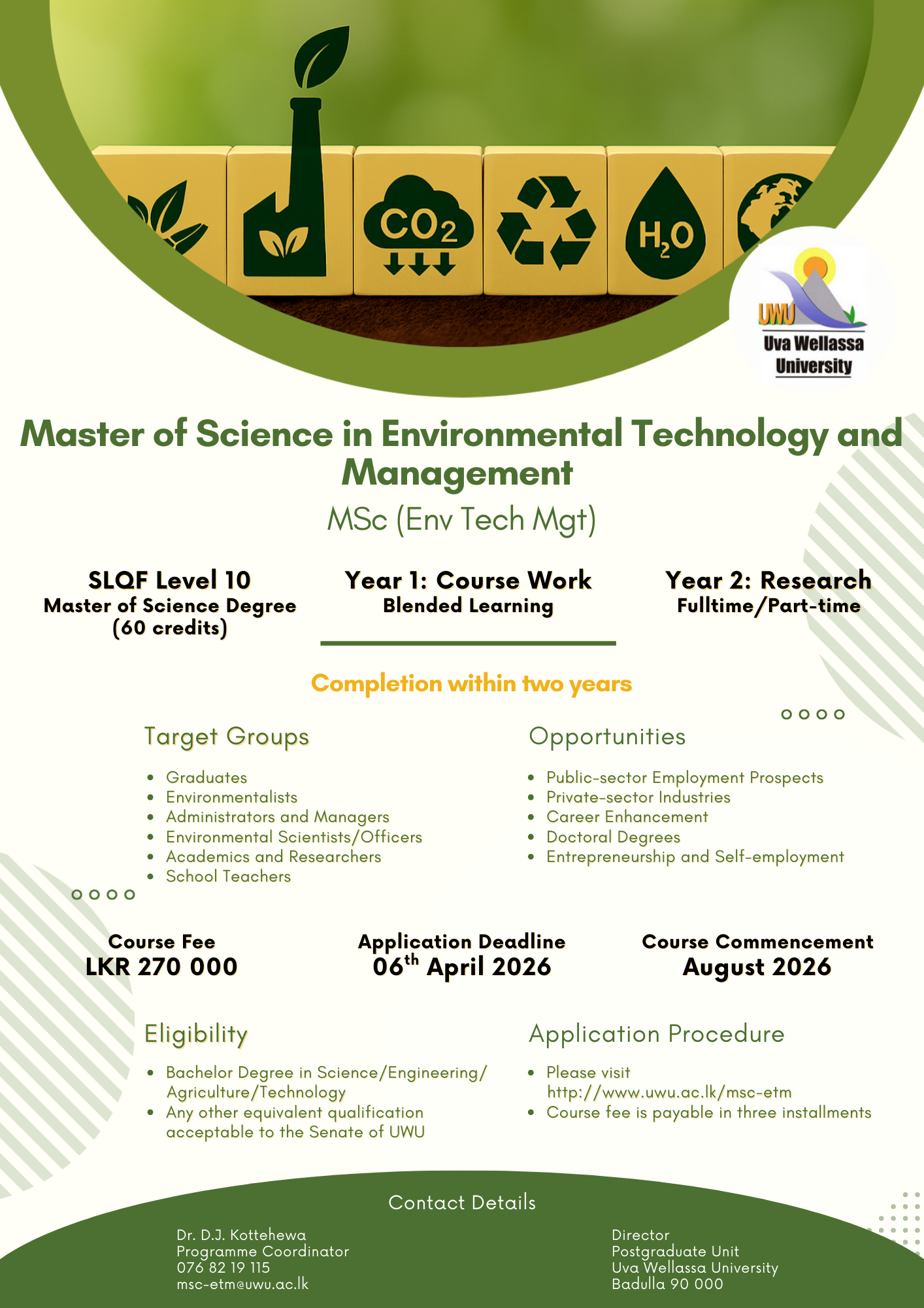 MSc. Environmental Technology and Management - Uva Wellassa University Sri Lanka 2026