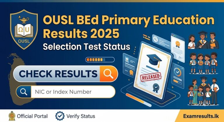 OUSL BEd Primary Education Selection Test Results 2025