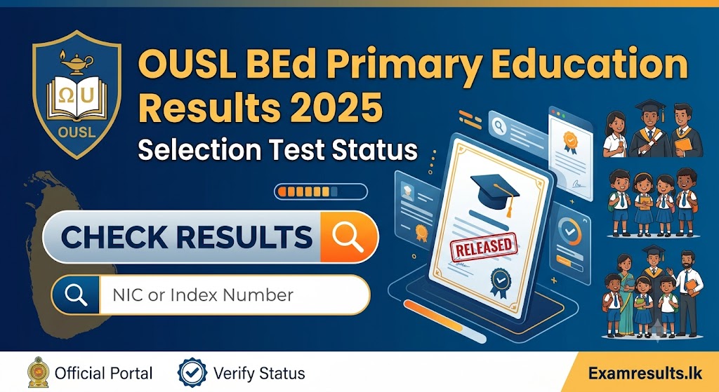OUSL BEd Primary Education Selection Test Results 2025