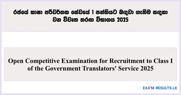 Open Competitive Exam for Class I Recruitment – Government Translators’ Service 2025