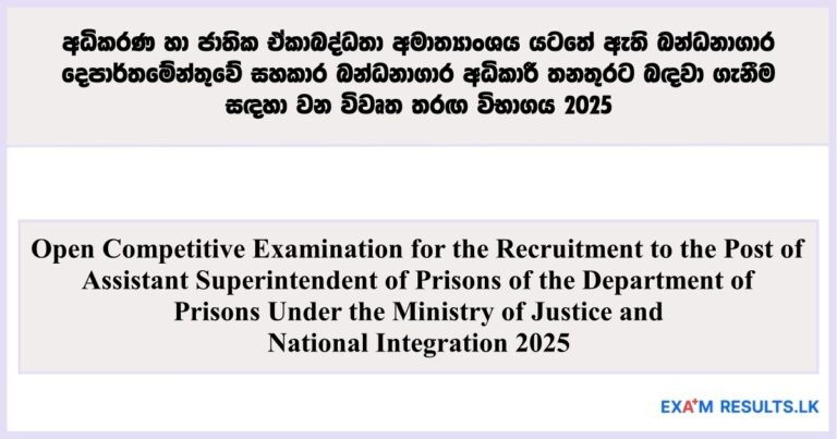 Open Exam for Assistant Superintendent – Prisons of the Department of Prisons 2025