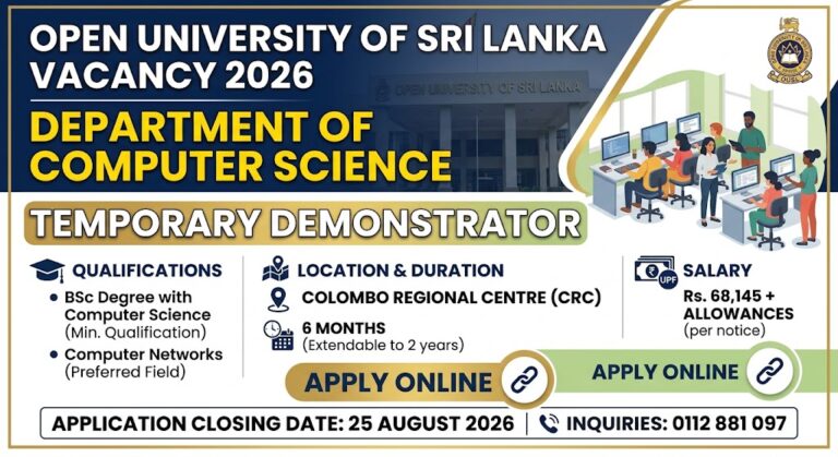 Open University Temporary Demonstrator Vacancy 2026 – OUSL