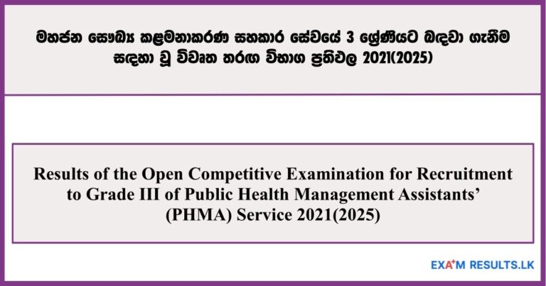 PHMA Grade III Open Competitive Exam Results – 2021 (2025)