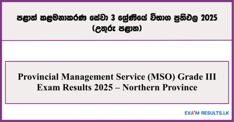 Provincial Management Service (MSO) Grade III Exam Results 2025 – Northern Province