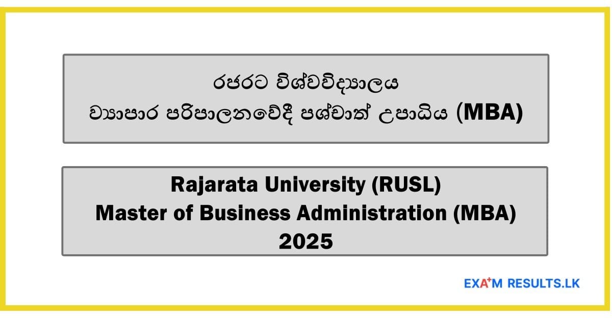 Rajarata University (RUSL) - Master of Business Administration (MBA) 2025