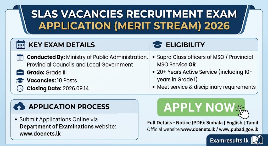 SLAS Merit Stream Recruitment Exam Application 2026