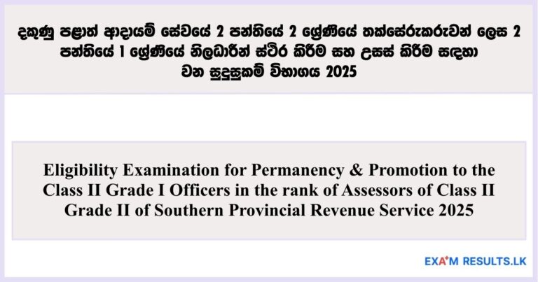 Southern Provincial Revenue Service: 2025 Eligibility Exam for Assessors (Class II)