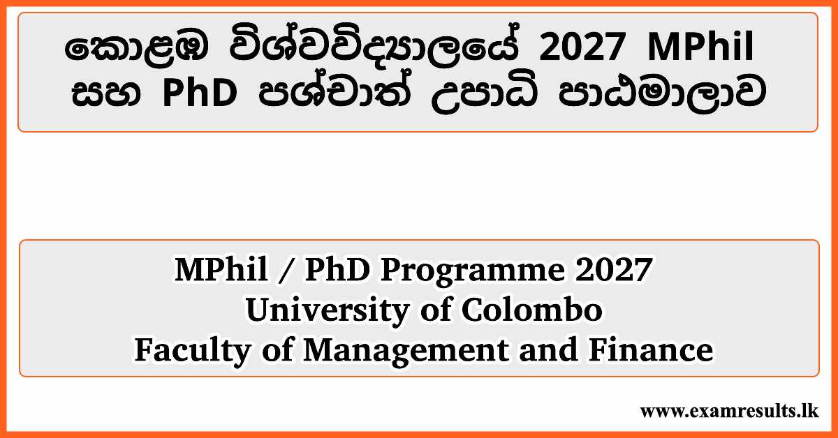 MPhil PhD Programme University of Colombo
